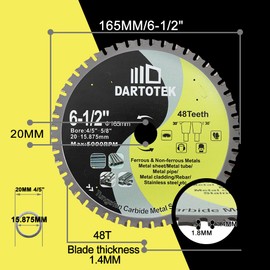 165mm TCT Saw Blades, 48 Teeth Metal Cutting Disc Tungsten Carbide Tipped Circular Saw for Iron, Stainless Steel, Nickel, Titanium, Ferrous Metals, and Steel Pipe