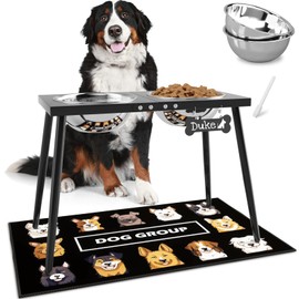 ADENGL Metal Elevated Dog Bowls, 17in Tall Raised Dog Bowl Stand, Dog Food Bowls with 3000ml Stainless Steel Bowls and Sprill Proof Mat for Extra Large Dogs, Dog Food & Water Bowls