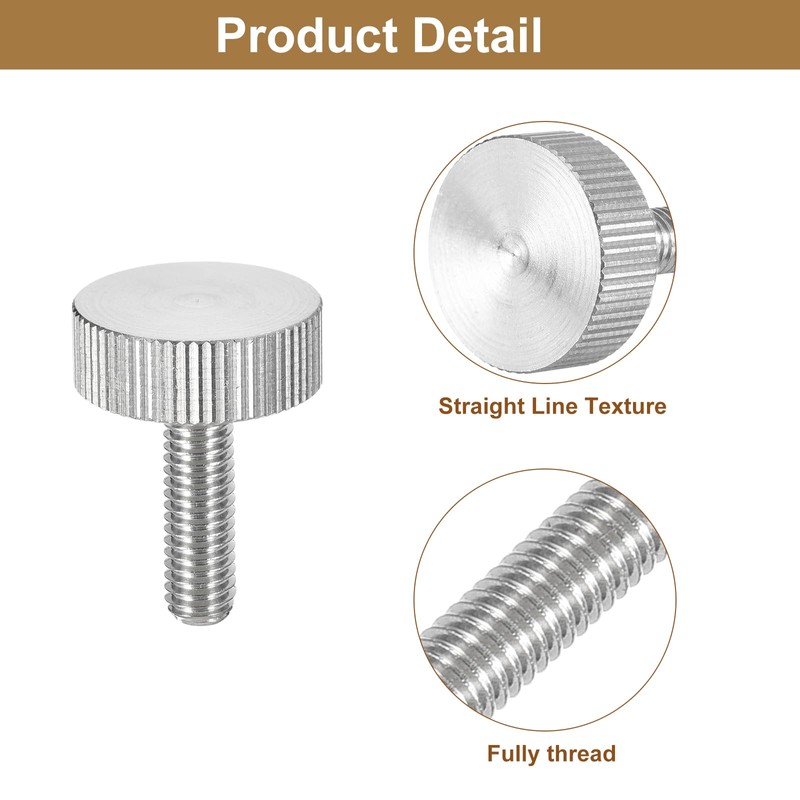 sourcing map M6x20mm Knurled Thumb Screws, 5pcs 304 Stainless Steel