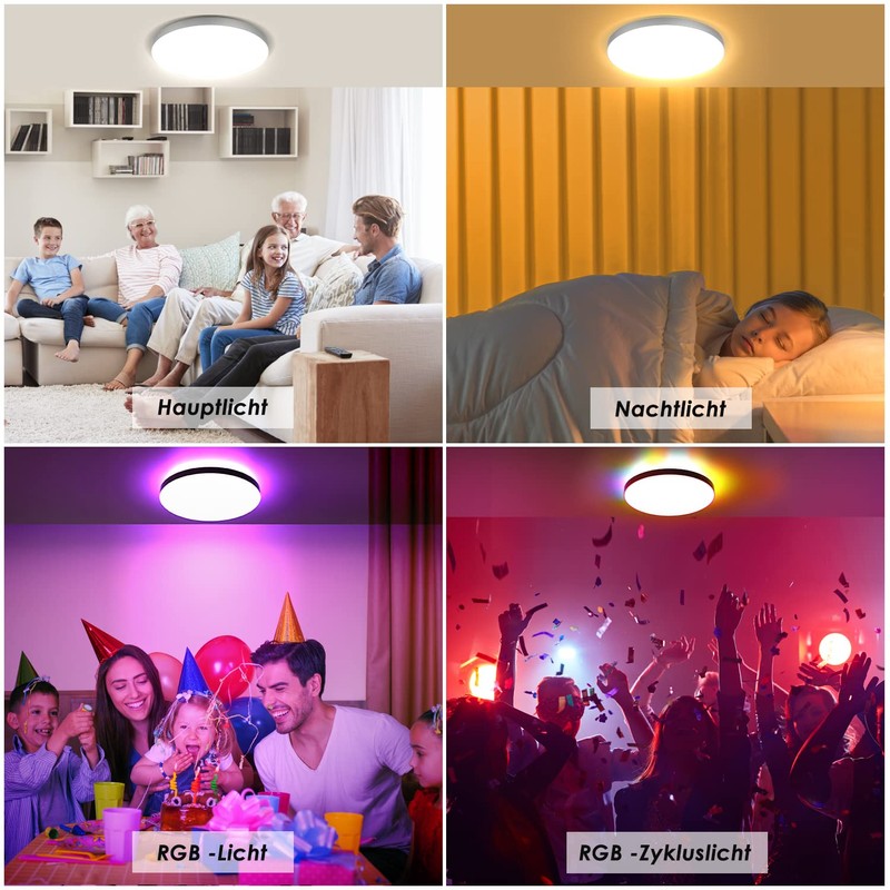 LED Ceiling Light Dimmable with Remote Control 24 W RGB