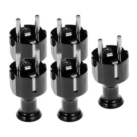 KEL Pack of 5 Straight Uni-Schuko Plug - IP20 Black Plug for Indoor Use - Earthing Contact Straight and Dismountable, 2 p+Z Schuko, 250 V 16 A Max