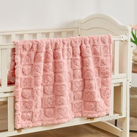 Yurhap Fleece Baby Blanket Heart Checkered Blanket, Ultra Soft Cozy Baby Blankets for Girls Boys, Fluffy Infant Toddler Newborn Receiving Blankets for Crib Stroller 30”×40” (Dark Pink)