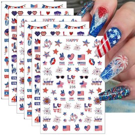 6Pcs/Celebrate 4th of July Nail Stickers for Nail Art Set - Independence Day Fireworks USA America UK Flags Adhesive Nail Art Sticker Decals DIY Patriotic Manicure Sliders Decorations Supplies