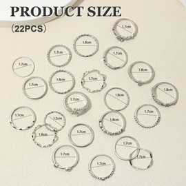 FloralGrace 22 Piece Silver Ring Set for Women, Waterproof Silver Plated Stackable Statement Rings, Finger Stackable Ring, Chic Silver Rings