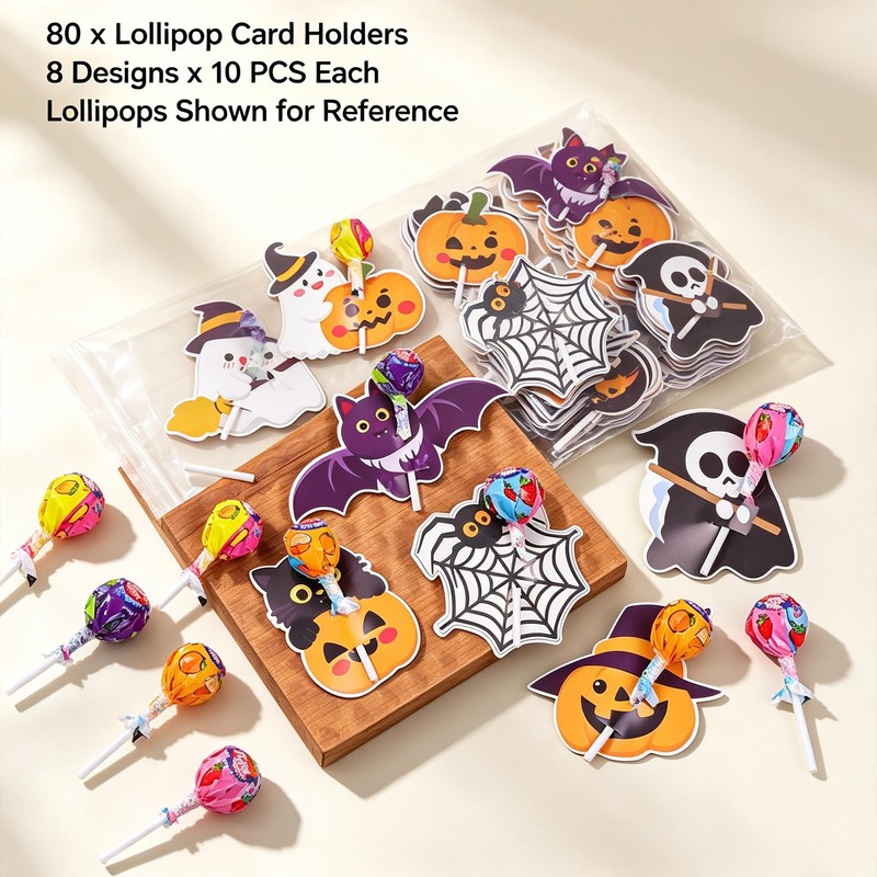 80 Pcs Halloween Paper Cards Lollipop Jam Chocolate Candy Holder