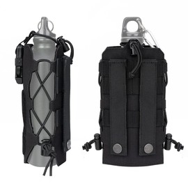 IDOGEAR Tactical Water Bottle Pouch Military Adjustable Straps Kettle Carrier Holder for Outdoor Sports (C: Black)