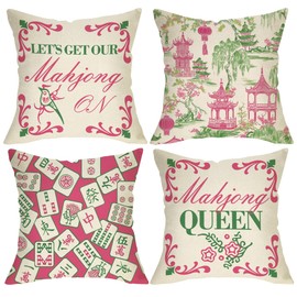Fjfz Chinese Mahjong Queen Decorative Throw Pillow Covers 18 x 18 Set of 4