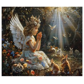 Baby Angel Girl Jigsaw Puzzle 1000 Pieces Puzzles for Adults, Prayerful Angel in Forest Jigsaw Puzzles for Challenging Family Activity Games DIY Puzzle for Home Wall Decor Gifts - 20 x 27 Inches