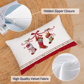 Pack of 4 Christmas Decorative Throw Pillow Covers Christmas Holiday Xmas Velvet Pillow Cases Christmas Trees Socks Cushion Covers Outdoor Sofa and Home Decor Pillow Protectors 12x20 Inch