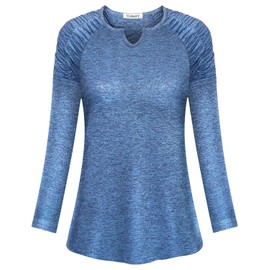 Vldnery Long Sleeve Workout Tops for Women Atheletic Pluse Size Loose fit Yoga Moisture Wicking V Neck Pleat Workout Top（XL）
