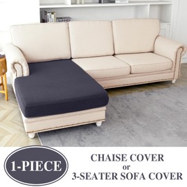 LA MEACK Couch Cushion Cover Chaise Lounge Cover Washable Separate Seat Chaise Couch Cover Stretch Sectional Sofa Slipcover(1 Piece for Chaise or Sofa 3-Seater, Dark Grey)