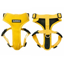 DJANGO Adventure Dog Harness – Comfortable, Durable, and Reflective Neoprene Dog Harness for Outdoor Adventures and Everyday Wear – Adjustable with Solid Brass Hardware (Large, Dandelion Yellow)