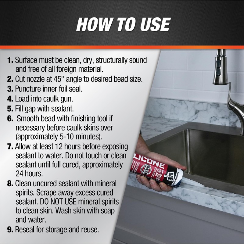 DAP 100% Silicone Rubber Kitchen, Bath & Plumbing Bath Sealant,