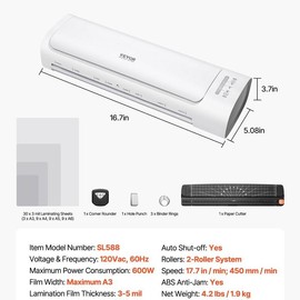 VEVOR Laminator Machine Cold & Hot Laminator for Max A3 Size 3-5 mil Thickness - specification: A3 Hot and cold