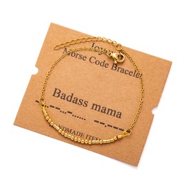 JoycuFF Mom Gifts for Women B*d**s Mama Morse Code Bracelets for Women Inspirational Mother's Thanksgiving Day Funny Chain Bracelet Gold Encouragement Motivational Secret Message Jewelry