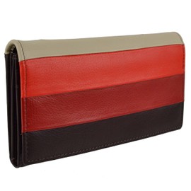 Ladies Flap Over Leather Purse/Wallet by Mala; Burchell Collection Stripes (Brown Multi)