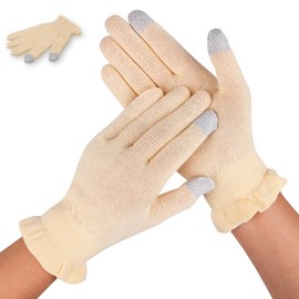 DONFRI 100% Cotton Gloves, Smartphone Compatible, Rough Hands, Good Night Gloves, Hand Care, Thin Women's, UV Protection, For Sleeping/Hand Sweating/Moisturizing/Sunburn Protection, beige/pair