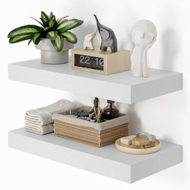 Heimlove 12" Deep White Floating Shelves for Wall, 24 Inch Shelf Bathroom Shelves Set of 2, Mounted Shelves for Books Living Room Laundry Room Bedroom Kitchen Home Office