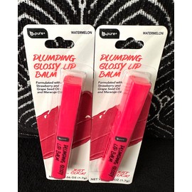 BPURE 2pk B PURE WATERMELON RED PLUMPING GLOSSY LIP BALM STRAWBERRY GRAPE SEED EXTRACT