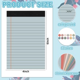 12 PCS 4" x 6" Small Legal Pads College Ruled Lined Mini Pad 80 GSM Vintage Colored Notepad 30 Sheets Memo & Scratch Notepads for Writing Home Office School Work Business To Do List Grocery Lists