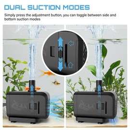 AQQA Submersible Aquarium Water Pump, Fountain Pump with Adjustable Flow,Dual-Suction Side/Bottom Intake,Ultra-Quiet Thermal Protection for Freshwater Saltwater Fish Tanks Pond Statuary Hydroponics 6W