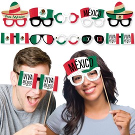 Big Dot of Happiness Viva Mexico Glasses - Paper Card Stock Mexican Independence Day Party Photo Booth Props Kit - 10 Count