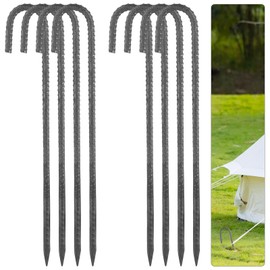 Alffun 16 Inch Rebar Stakes, 8 Pcs Metal Stakes for Ground Heavy Duty J Hook, 5/16" Diameter Chain Link Fence Stake Garden Ground Stake for Camping, Inflatables, Canopies, Swing Sets