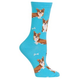 Hot Sox womens Dog Lovers Novelty Fashion Crew Casual Sock, Corgi (Aqua), 6 12 US