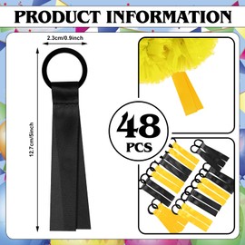 VAIPI 48 Pcs Cheerleader Pom Poms Name Tags Cheerleading Name Tags Ribbon Sublimation Blank Cheer Pom Tags Travel Suitcases Labels for Backpack Keychains (Black and Gold)