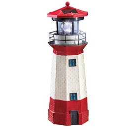Jumbl Collections Etc Solar Nautical Lighthouse Statue with Spinning Light, Ocean and Beachhouse Inspired Decor, Red