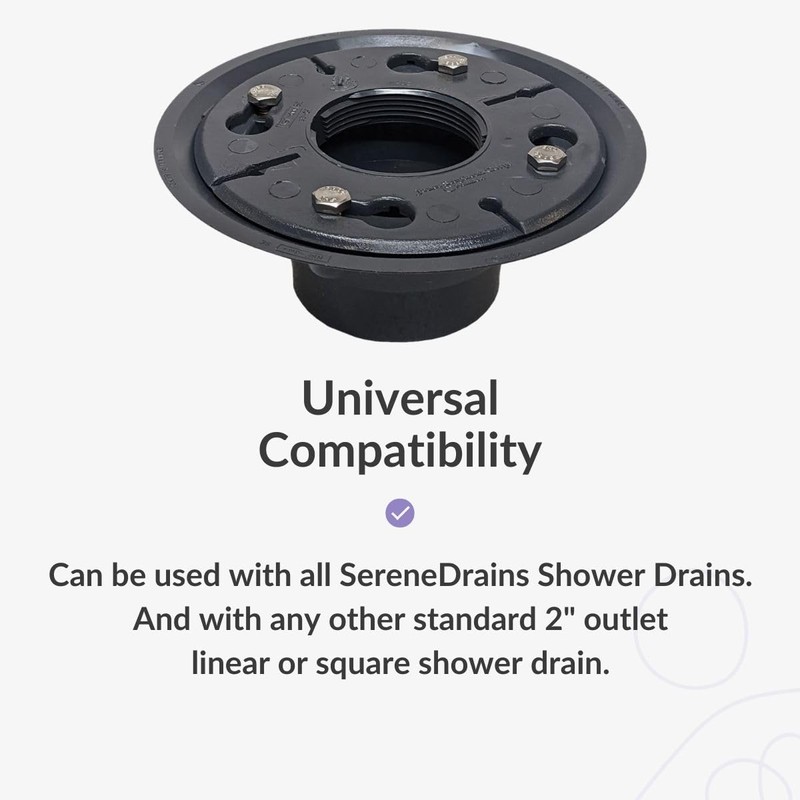 SereneDrains 2 Inch Shower Drain Base for Linear Square Shower