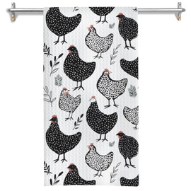 GOOZHO Black and White Chicken Kitchen Towels, Chicken Lovers Mom Lady Gifts Dish Tea Towels for Kitchen Decor, Farm Animal Rooster Hen Decorative Hand Towel for Bathroom, 16x24 Inches