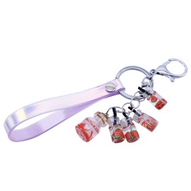 SELOVO Strawberry Juice Bottle Purse Bag Charm Friend Keychain Keyring Clasp Silver Tone
