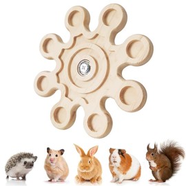 FORZENA Chinchilla Chew Toys Rotating Natural Wood Teeth Grinding Interactive Enrichment Toys Hanging Exercise Wheel for Small Pet Rat Hamster Ferret Bunny Squrriel (Snow)