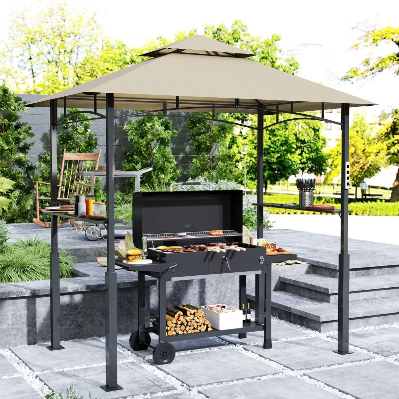 Outdoor Khaki Barbecue Grill Gazebo 8' X 5' With Led