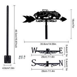 SUPERDANT Retro Car Weather Vane Vintage Convertible Metal Wind Vanes Weathervane Weathercock Decorative Direction Signs for Yard Farmhouse Outdoor Garden Lawn Roof Paddock Decoration