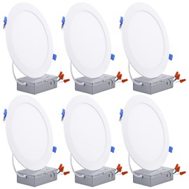 TORCHSTAR Ultra-Thin 8 Inch LED Recessed Light with Junction Box, CRI90 5%-100% Dimmable Aluminum Recessed Downlight, ETL & ES, 5000K Daylight, 18W Slim Recessed Lighting, Pack of 6