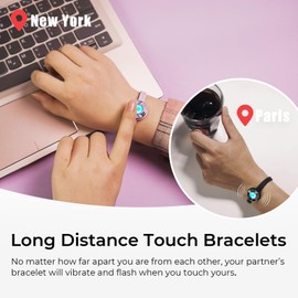 TOTWOO -Long Distance Touch Single Bracelet-Colorful Band Bracelet, Vibration & Light up for Love Couples Bracelet | Long Distance Relationship Gifts for Girlfriend BlueTooth Pairing Jewelry