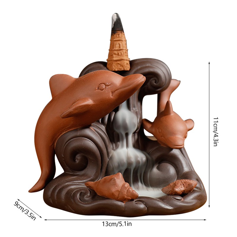 Ornamental Backflow Incense Burner Incense Holder Home Ornament with Dolphin