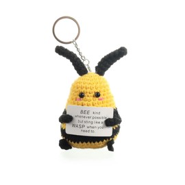 Emotional Support Pickle,Crochet Cucumber,Cute Funny Knitted Pickle Keychain with Emotional Support Card,Inspirational Gifts for Friends, Boyfriends, Husband Women (Positive Bee)