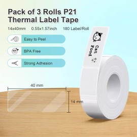 Nelko Transparent Label Maker Tape for Nelko P21 3 Rolls 14x40mm 180 Labels