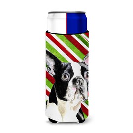 Boston Terrier Candy Cane Holiday Christmas Ultra Beverage Insulators for Slim cans SC9320MUK