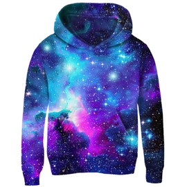 Idgreatim Boys Girls Galaxy Hoodies 3D Printed Long Sleeve Sweatshirt Cool Hooded Tops for School 11-13 Years