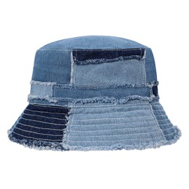 GuanGu Bucket Hat Summer Distressed Demin Bucket Hats Sun Cap Beach Packable Travel Bucket Hat for Women and Man Teens