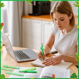 AmazingSpark 300 Pcs Cactus Pens Bulk Cactus Party Favors Cute Novelty Plant Black 0.5mm Gel Ink Pens for Back to School Gift Summer Home Office Supplies