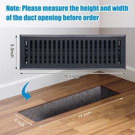 Yaocom 6 Pcs Floor Register 4" x 14" Black Vent Covers Heavy Duty Floor Register Metal Vent Covers with Adjustment Damper Rust Proof Finish for Home Floor Heater
