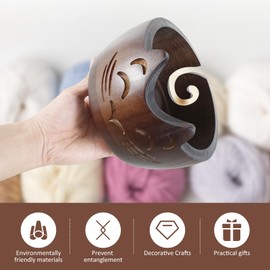 Wooden Yarn Bowls for Knitting and Crochet Cat Knitting Yarn Bowl Yarn Storage with Holes Pine Crochet Yarn Holder Portable Weaving Thread Bowl Cute Crocheting Accessories Sewing Supplies Organizer