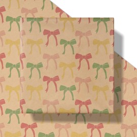 RUSPEPA Bow Wrapping Paper Roll for Girls Kids, Mini Roll, Colorful Bowknot Patterns Kraft Gift Wrap Paper Perfect for Birthday, Baby Shower, Party, Wedding and Anniversary, 17 Inch X 16.4 Feet
