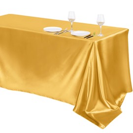 TURSTIN 1 Pack Gold Satin Tablecloth 102 x 58 Inch Overlay Satin Table Cover Rectangle Bright Silk Tablecloth Smooth Fabric Table Decoration for Wedding Banquet Party Events