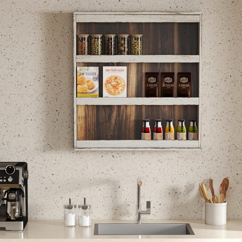 Nisorpa 3 Tier Spice Rack Wall Mount, Rustic Burnt Wood